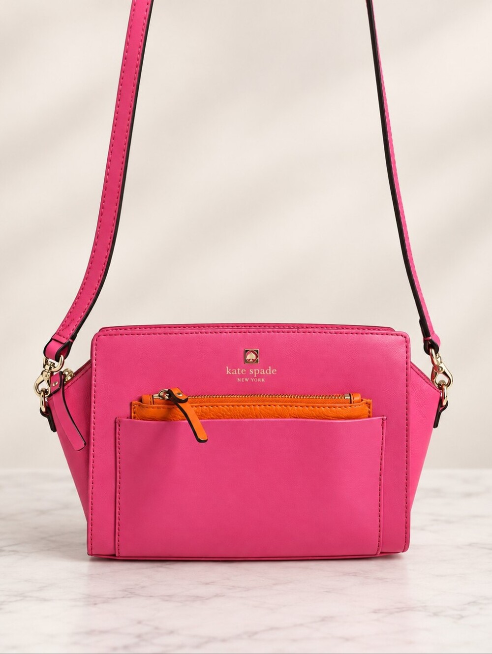 Kate Spade Hadley Street Adelia Leather Crossbody Hot Pink Orange Like New